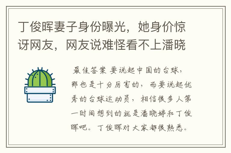 丁俊晖妻子身份曝光,她身价惊讶网友,网友说难怪看不上潘晓婷!你怎么看?