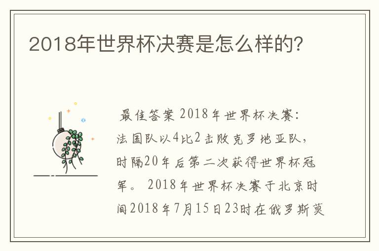 2018年世界杯决赛是怎么样的?