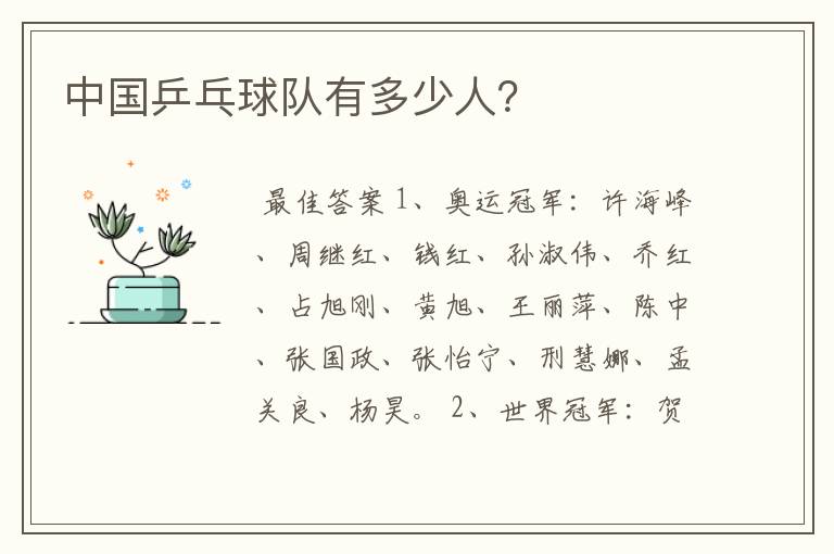 中国乒乓球队有多少人?