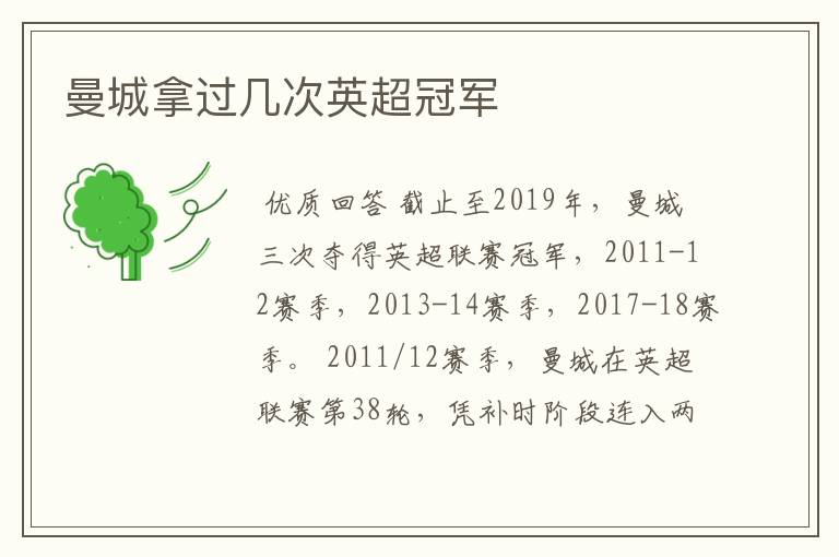 曼城拿过几次英超冠军