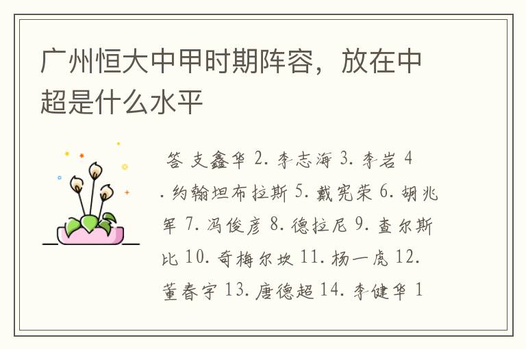 广州恒大中甲时期阵容,放在中超是什么水平