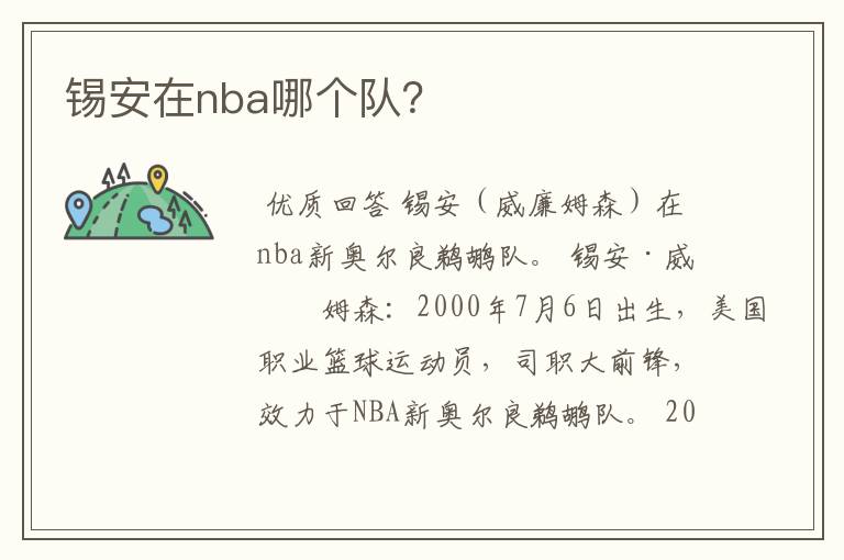 锡安在nba哪个队?