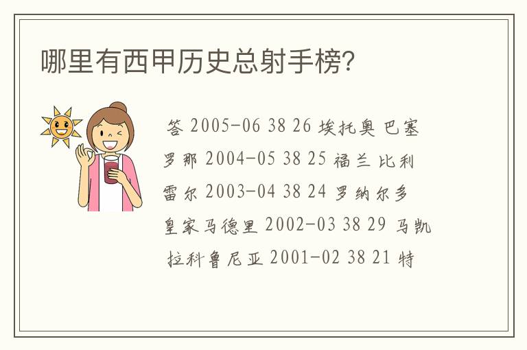 哪里有西甲历史总射手榜?