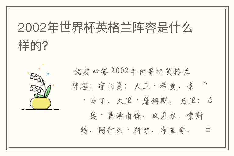 2002年世界杯英格兰阵容是什么样的？