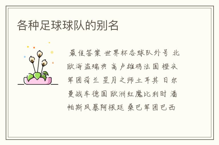 各种足球球队的别名