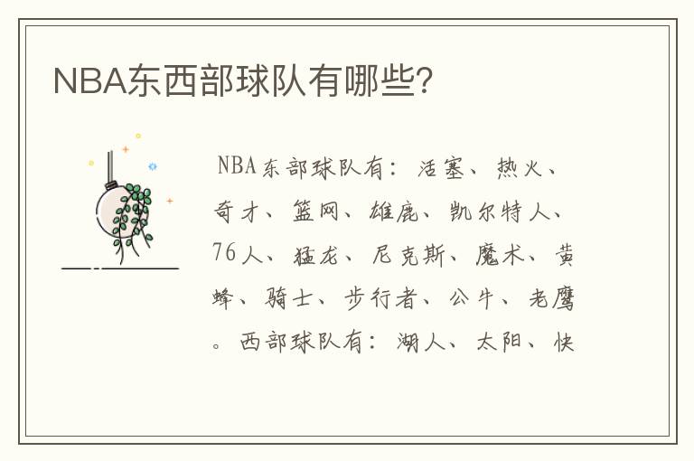 NBA东西部球队有哪些?