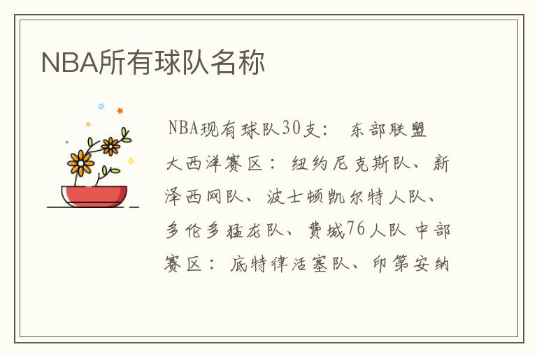 NBA所有球队名称