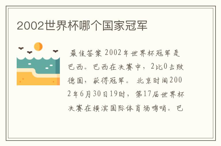2002世界杯哪个国家冠军