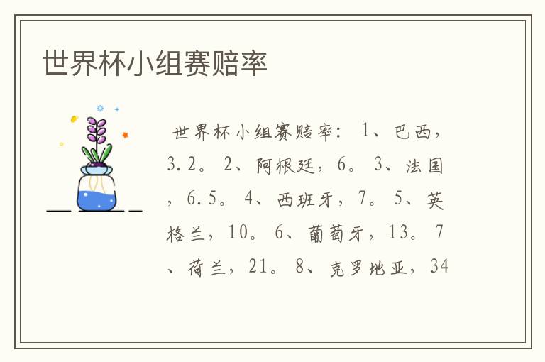 世界杯小组赛赔率