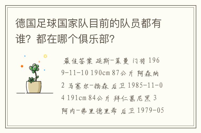 德国足球国家队目前的队员都有谁?都在哪个俱乐部?