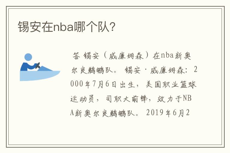 锡安在nba哪个队?