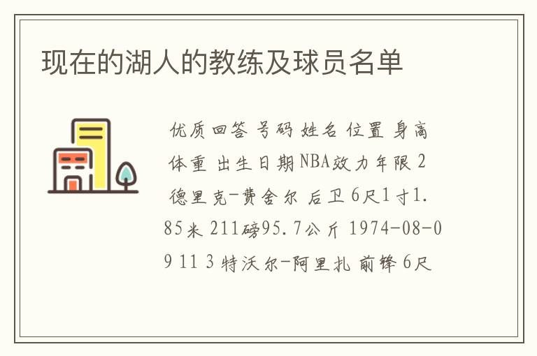 现在的湖人的教练及球员名单