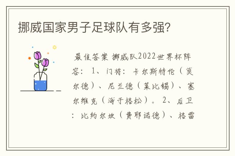 挪威国家男子足球队有多强?