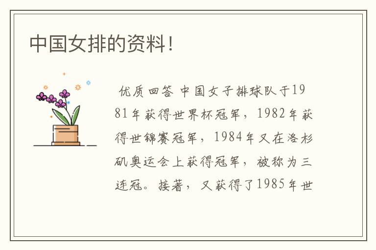 中国女排的资料!