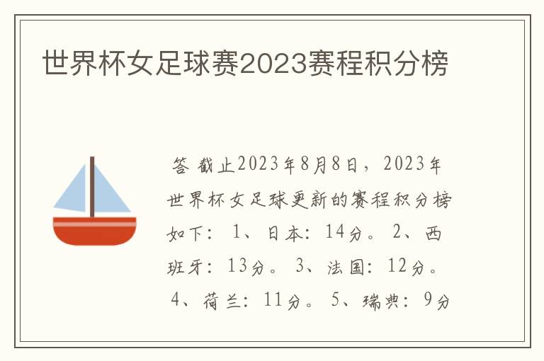 世界杯女足球赛2023赛程积分榜