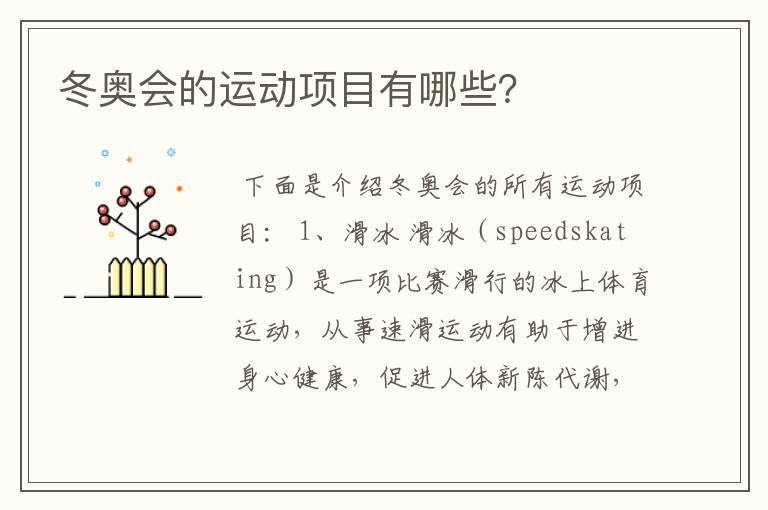 冬奥会的运动项目有哪些?
