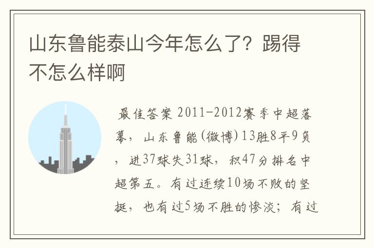 山东鲁能泰山今年怎么了?踢得不怎么样啊