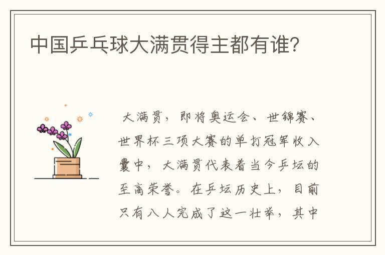 中国乒乓球大满贯得主都有谁?
