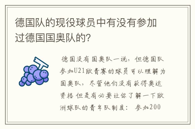 德国队的现役球员中有没有参加过德国国奥队的?