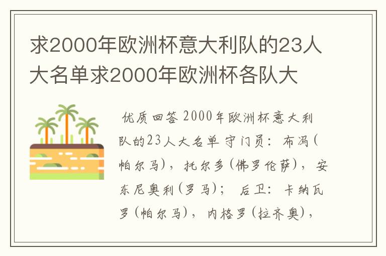 求2000年欧洲杯意大利队的23人大名单求2000年欧洲杯各队大