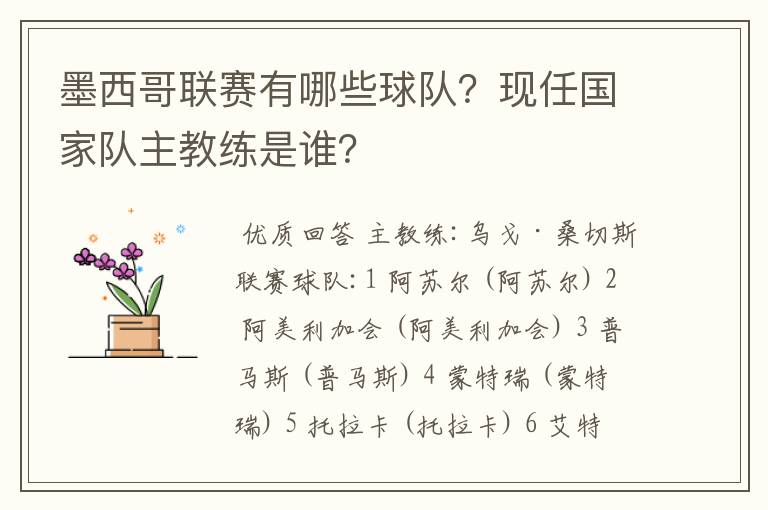 墨西哥联赛有哪些球队?现任国家队主教练是谁?