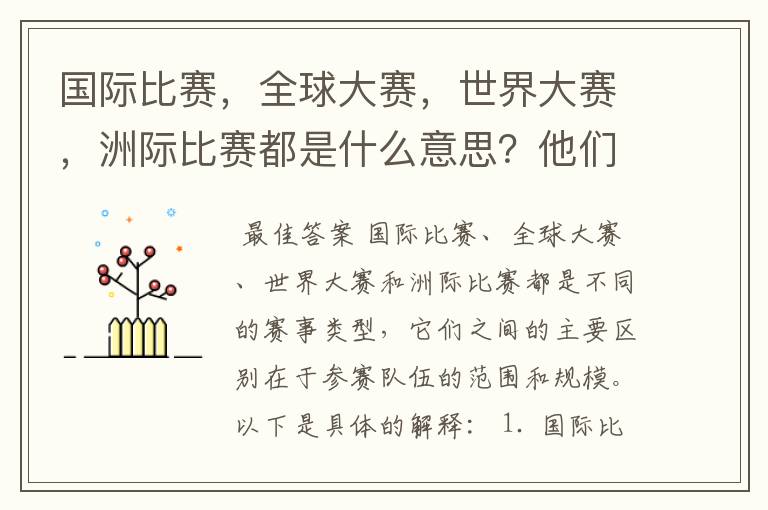 国际比赛,全球大赛,世界大赛,洲际比赛都是什么意思?他们之间有什么不同?