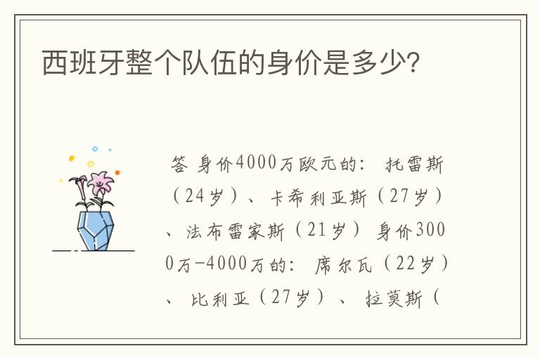 西班牙整个队伍的身价是多少?