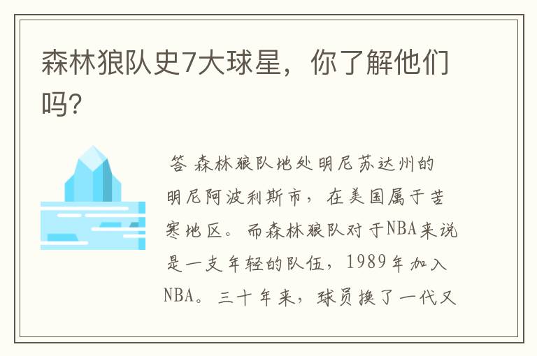 森林狼队史7大球星,你了解他们吗?
