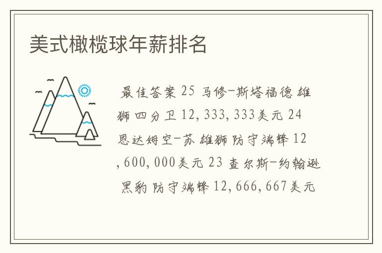 美式橄榄球年薪排名