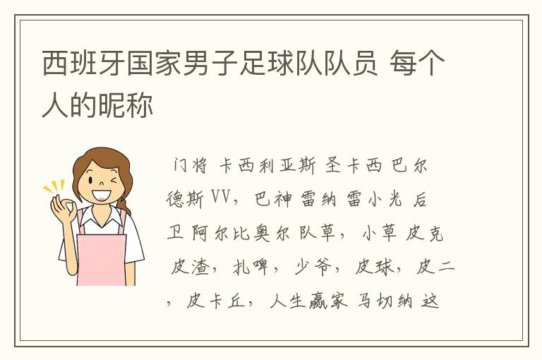 西班牙国家男子足球队队员 每个人的昵称