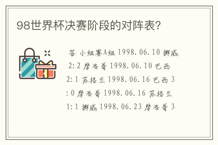 98世界杯决赛阶段的对阵表?