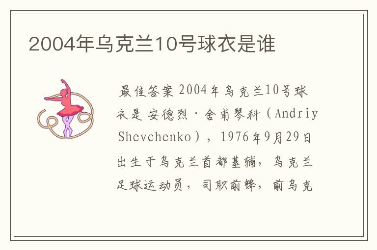 2004年乌克兰10号球衣是谁