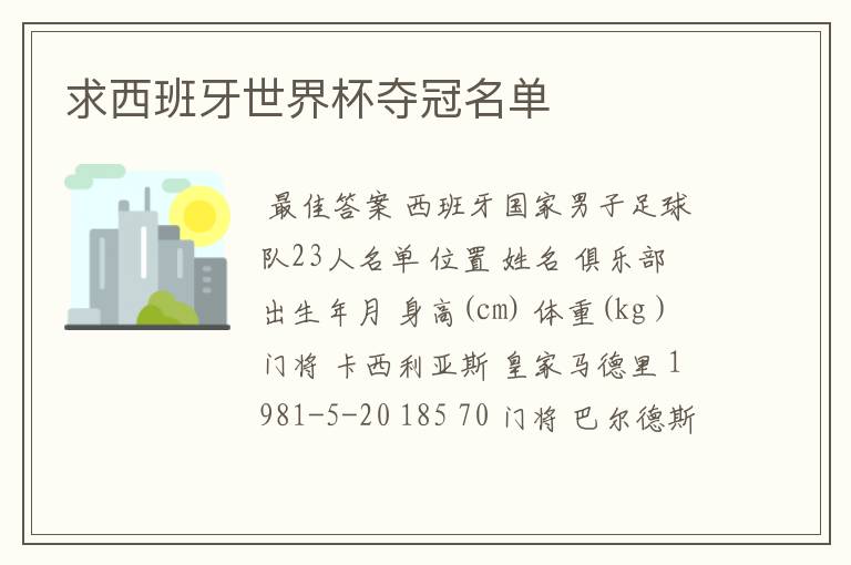 求西班牙世界杯夺冠名单