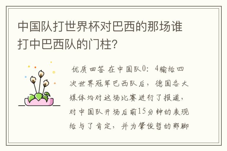 中国队打世界杯对巴西的那场谁打中巴西队的门柱?
