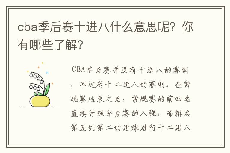 cba季后赛十进八什么意思呢?你有哪些了解?