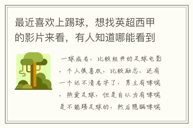 最近喜欢上踢球,想找英超西甲的影片来看,有人知道哪能看到吗