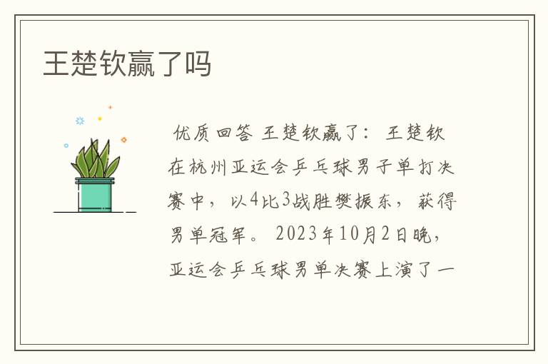 王楚钦赢了吗