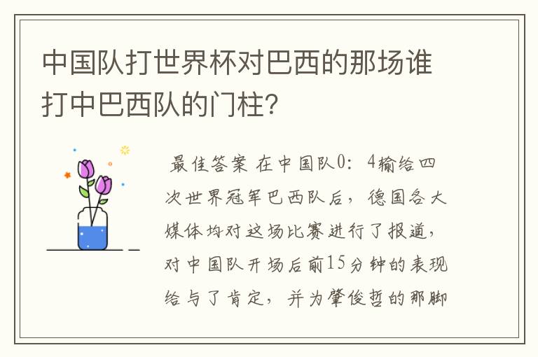 中国队打世界杯对巴西的那场谁打中巴西队的门柱?