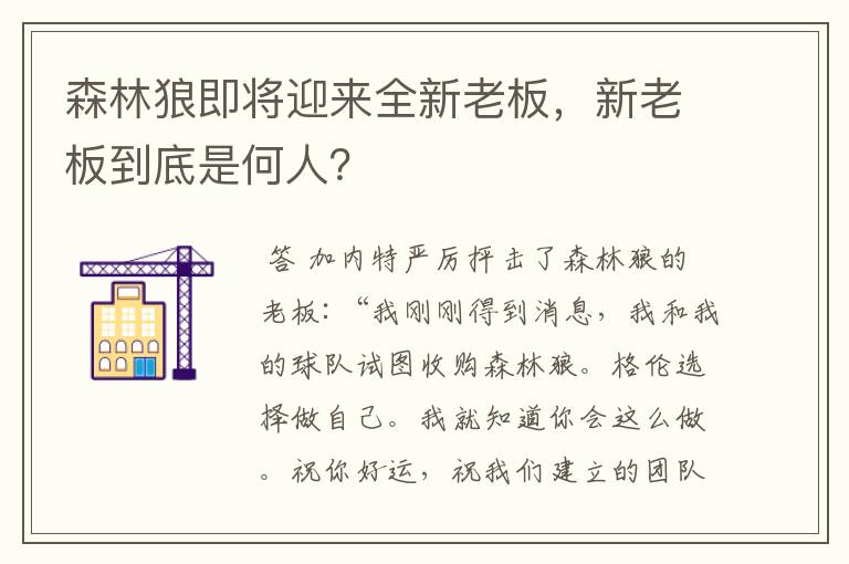 森林狼即将迎来全新老板,新老板到底是何人?
