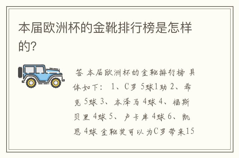本届欧洲杯的金靴排行榜是怎样的?