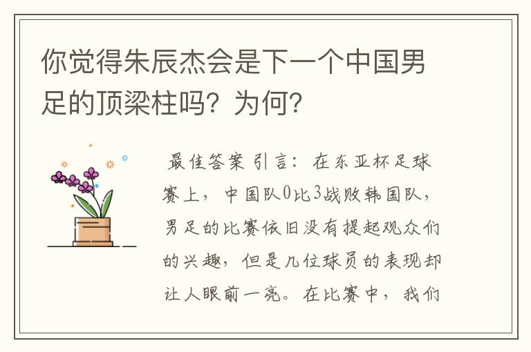 你觉得朱辰杰会是下一个中国男足的顶梁柱吗?为何?
