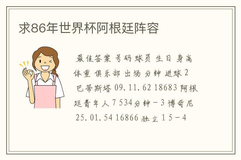 求86年世界杯阿根廷阵容