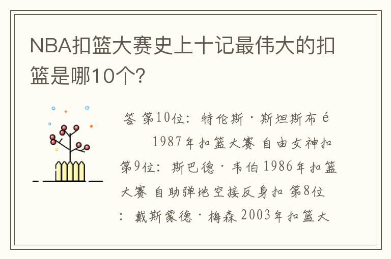 NBA扣篮大赛史上十记最伟大的扣篮是哪10个?