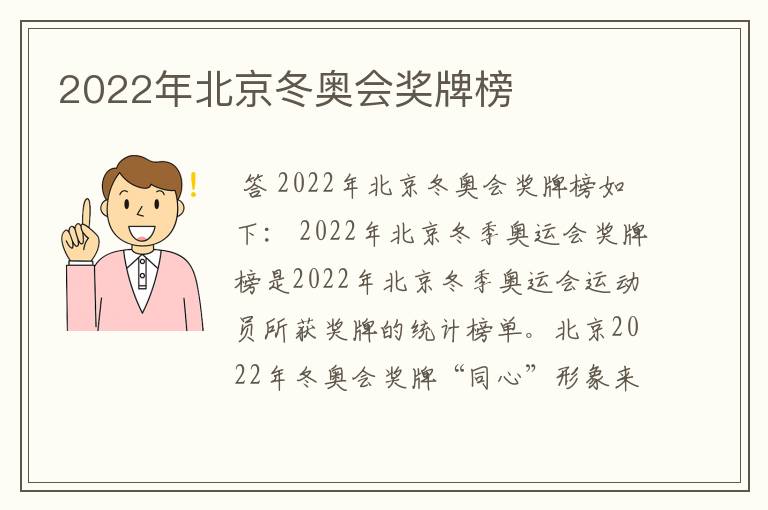 2022年北京冬奥会奖牌榜