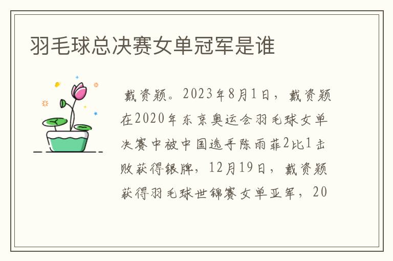 羽毛球总决赛女单冠军是谁