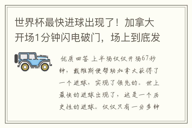 世界杯最快进球出现了!加拿大开场1分钟闪电破门,场上到底发生了什么?