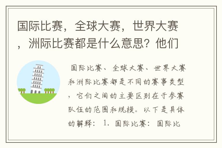 国际比赛,全球大赛,世界大赛,洲际比赛都是什么意思?他们之间有什么不同?