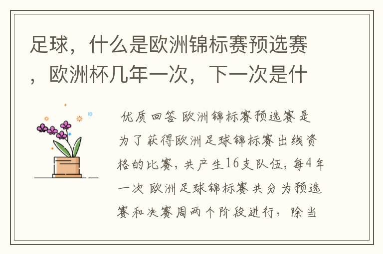 足球,什么是欧洲锦标赛预选赛,欧洲杯几年一次,下一次是什么时候