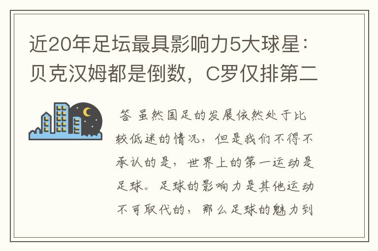 近20年足坛最具影响力5大球星:贝克汉姆都是倒数,C罗仅排第二