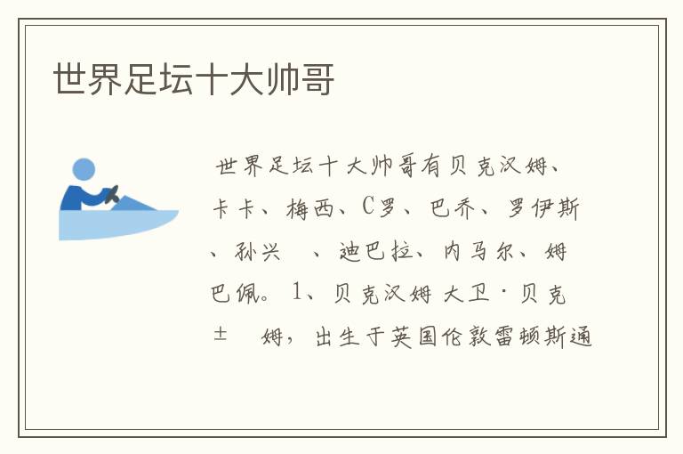 世界足坛十大帅哥